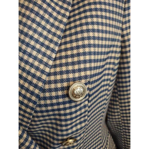 J&L Atelier Womens Small Blazer Jacket Blue White Gingham Checked Lined Classic - Picture 2 of 12